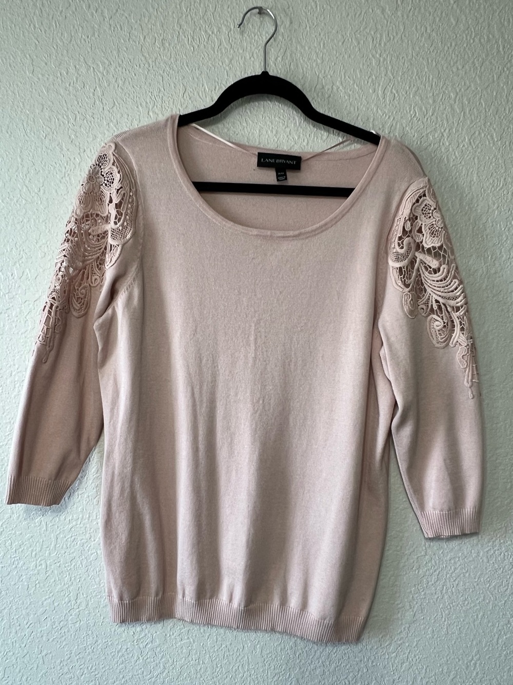 Lane Bryant Blush Pink Lace-Shoulder Scoop Lightweight Sweater Plus Size 14W